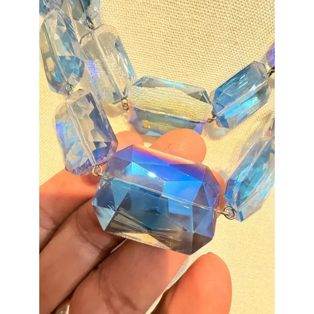 Vintage Faceted Blue Lucite Statement Necklace 18”